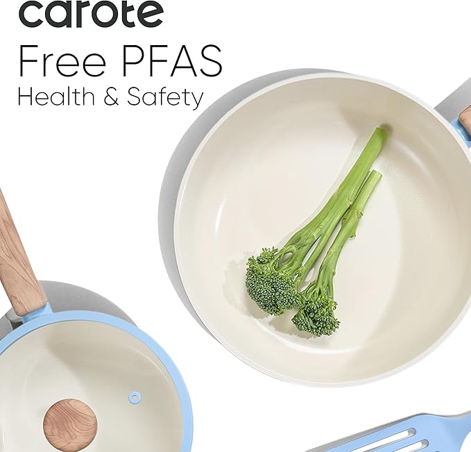 CAROTE 24pcs Ceramic Cookware Set Pots and Pans Non Stick Kitchen Cookware Sets Pots and Pans Set Cooking Set with Knife Set