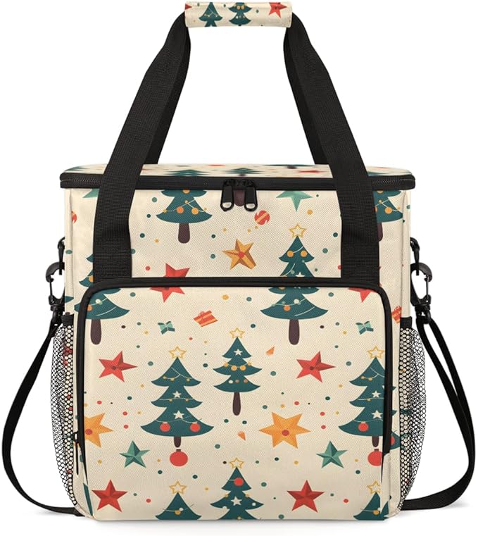 Colorful Tree Christmas Coffee Maker Carrying Bag Travel Storage Bag Compatible with K-Mini or K-Mini Plus Single Serve Coffee Brewer Carrying Case with Multiple Pockets &amp Shoulder Strap