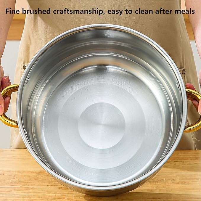 10-Piece Kitchen Pot and Pan Set Non Stick Stainless Steel Cookware Set Kitchen Aid Classic Cooking Set with Lids Soup Pot Compatible with All Cooktops(Gas Electric &amp Induction)Silver