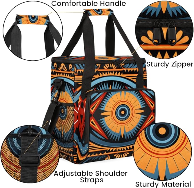 Retro Pattern Coffee Maker Carrying Bag Ethnic Eye Travel Storage Bag Compatible with K-Mini or K-Mini Plus Single Serve Coffee Brewer Carrying Case with Multiple Pockets &amp Shoulder Strap
