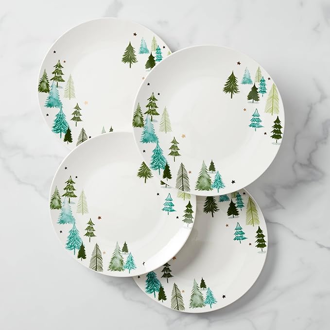 Lenox 880068 Balsam Lane 4-Piece Dinner Plate Set(Green) Christmas Drinkware Holiday Hosting