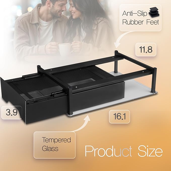 Elegant Coffee Pod Holder with Rail Drawer for Nespresso - 40-Pod Capacity for Nespresso Vertuoline &amp K-Cup Capsule - Tempered Glass and Anti-Slip Base Metal Coffee Pods Organizer
