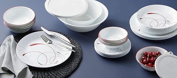 Corelle Vitrelle 78-Piece Service for 12 Dinnerware Set Triple Layer Glass and Chip Resistant Lightweight Round Plates and Bowls Set Splendor