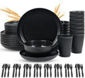 LAERJIN 56 Piece Wheat Straw Dinnerware SetsUnbreakable Reusable Dinnerware SetDishwasher &amp Microwave Safe Plates and Bowls Sets for Apartment Essentials Outdoor Camping Black