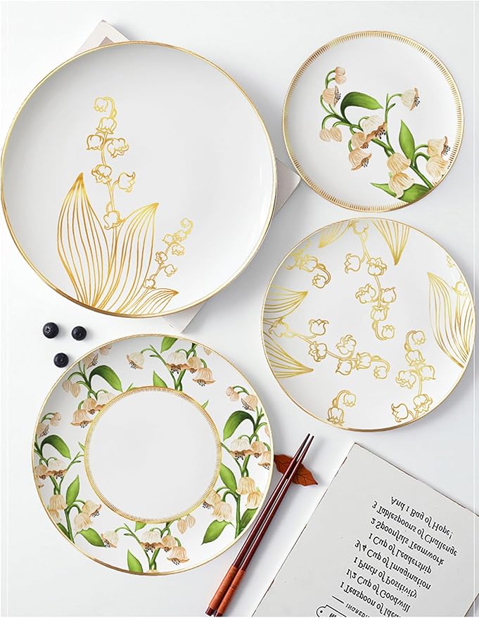 Nordic minimalist style Bone China Dinnerware Sets Service for 6Delicate Steak Dinner Plates Dish Set Include 16 inch 10.5 inch 16 inch 6.5 inch plate