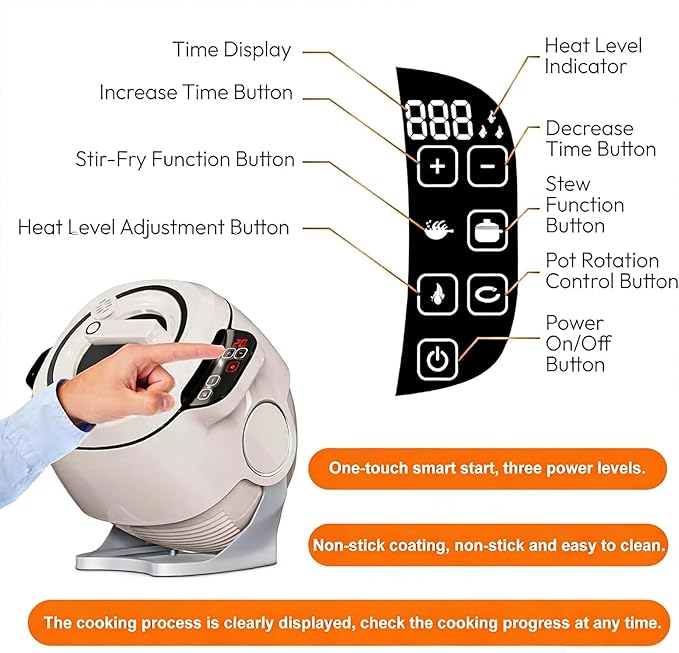 Portable Automatic Stir Fry Cooker - 6L Stainless Steel Pot with 360° Rotation Automatic Cooking Machine 3D Heating 3 Speed Modes for Stir Frying/Soup/Rice Home &amp Restaurant(220V)