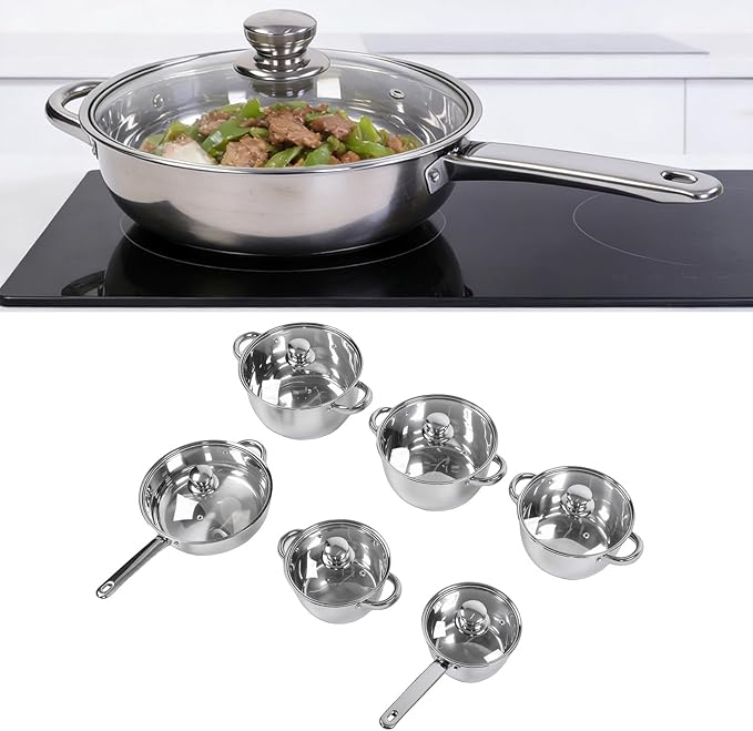 Pssopp 15Pcs Stainless Steel Cookware Set Kitchen Pots and Pans with Lids Shovel Spoons for Home Cooking