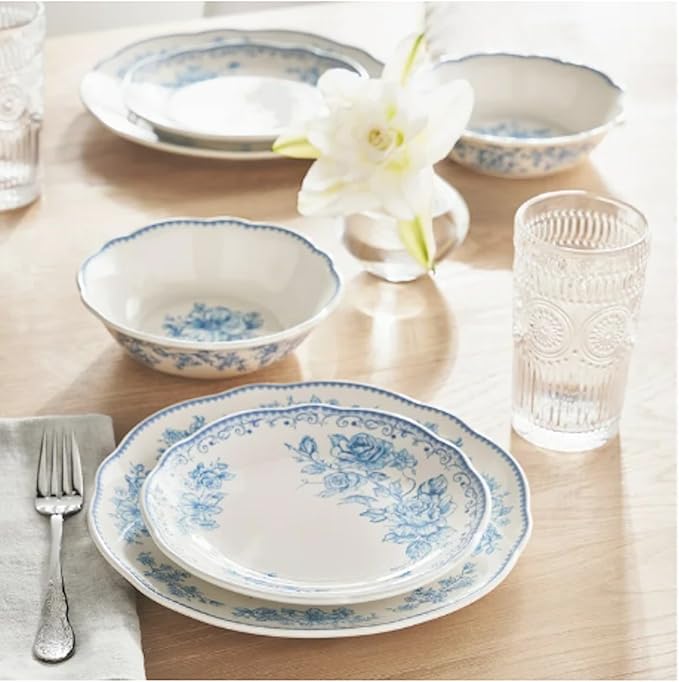 Vintage Inspired Agatha 12-Piece Stoneware Dinnerware Set (Agatha Blue)