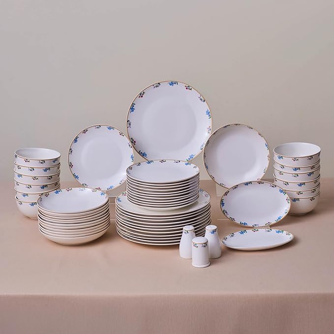 Karaca New Brillo 53-Piece Dinnerware Sets for 12 People Modern Design New Bone China Dinner Set Kitchen Set with Serving Plates Toothpick Holder