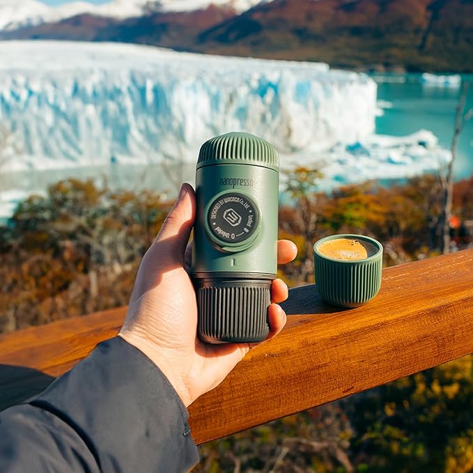 WACACO Nanopresso Portable Espresso Maker Bundled with Protective Case Upgrade Version of Minipresso Mini Travel Coffee Machine Perfect for Camping Travel and Office (Elements Moss Green)