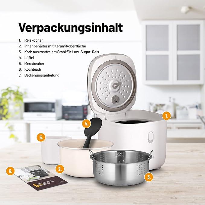 Low Sugar Rice Cooker Rice Cooker with Low Sugar Function 3L Volume 6 Modes Delayed Start Keep Warm Non-Stick Ceramic Surface Dishwasher Safe Cookbook Overflow Protection
