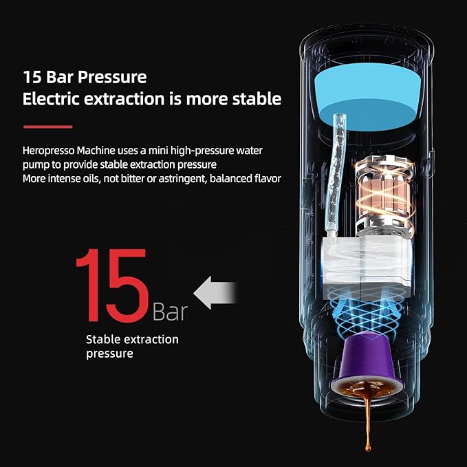 portable coffee maker15 Bar Mini Coffee Maker USB-C &amp Car Charger Lightweight Espresso Maker Black