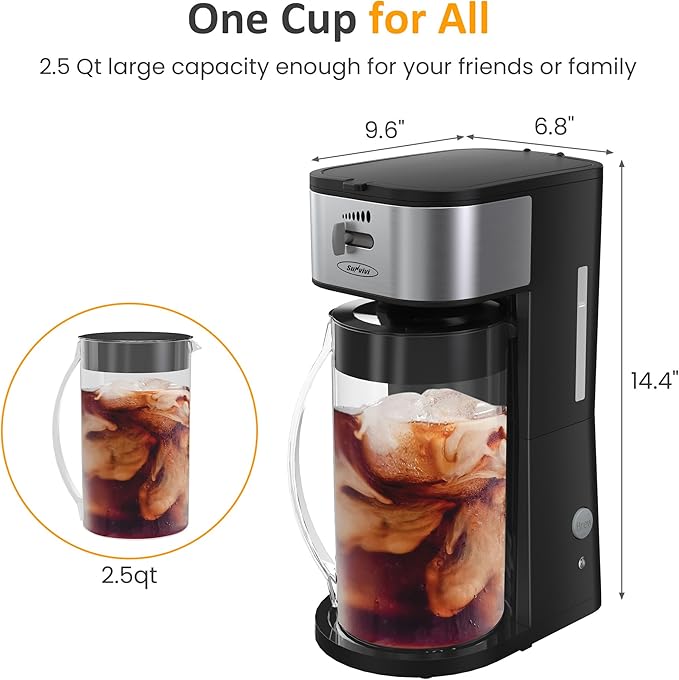 SUNVIVI Iced Tea Maker and Iced Coffee Maker 3-in-1 Coffee and Tea Machine Brewing System with 2.5 Quart Pitcher Strength Selector Perfect For Tea Coffee Lattes Lemonade