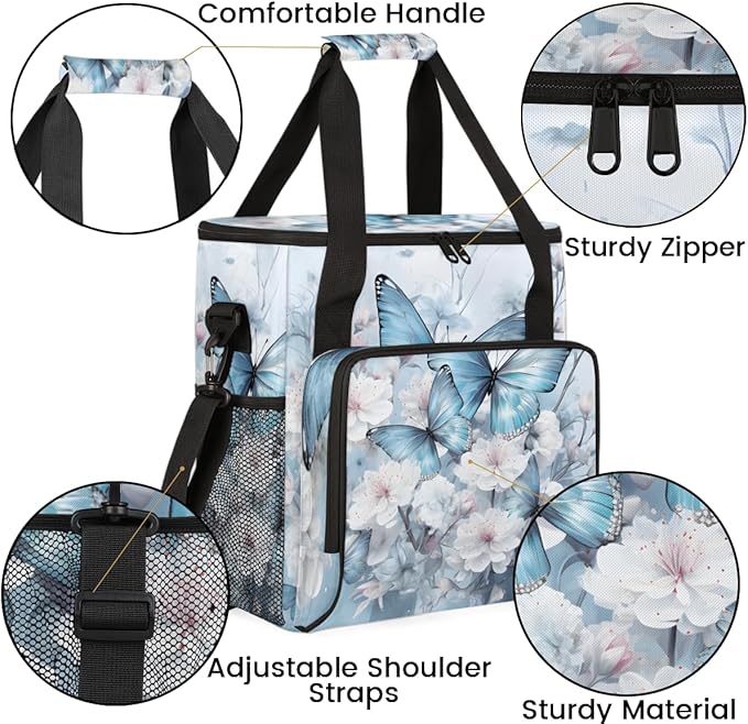Flowers Butterfly Coffee Maker Carrying Bag Abstract Butterfly Travel Storage Bag Compatible with K-Mini or K-Mini Plus Single Serve Coffee Brewer Carrying Case with Pockets &amp Shoulder Strap