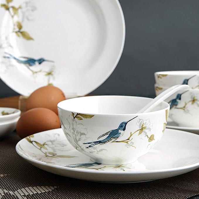 Ceramic Porcelain Dinnerware Set 28 Piece Elegant Pastoral Style Dinnerware Set Household Kitchen Dinnerware Set Service for 6 Plates and Bowls Sets Ceramic Dinne