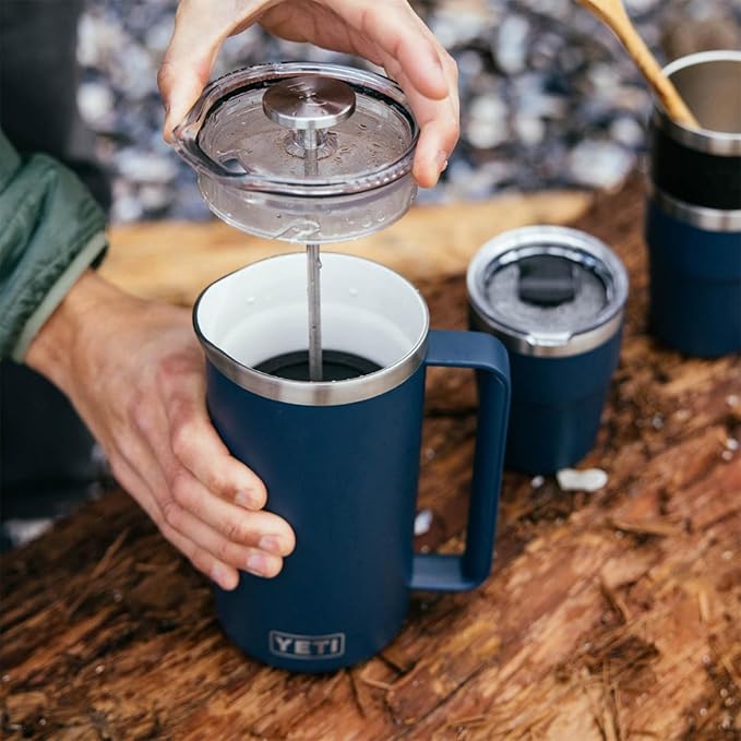 YETI Rambler 34 oz. French Press Coffee Maker (1) 16 oz Travel Bottle Stainless Steel Cape Taupe