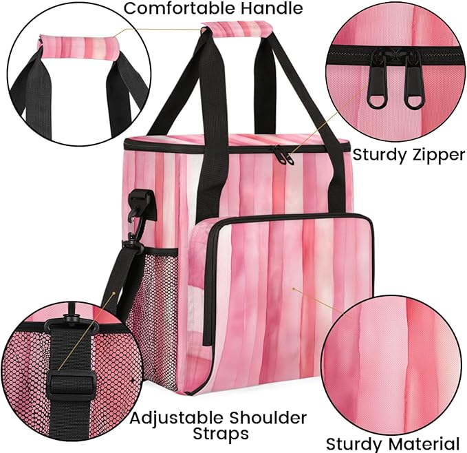 Striped Coffee Maker Travel Bag for Keurig K-Mini/K-Mini Plus Insulated Waterproof Tote with Pockets for K-Cup Portable Single-Serve Brewer Case