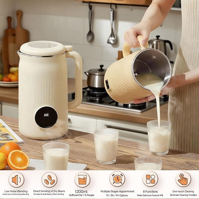 8-In-1 Multifunction Nut Milk &amp Juice Maker 2026 Upgrade Nut Milk Maker Machine Automatic Soybean Machine With Delay Start/Keep Warm/Boil Water (A)