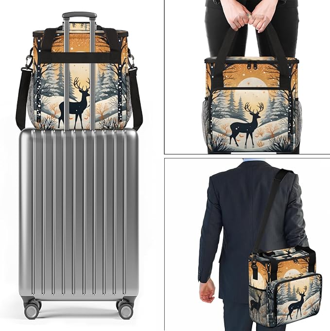 Abstract Elk Coffee Maker Carrying Bag Artistic Elk Travel Storage Bag Compatible with K-Mini or K-Mini Plus Single Serve Coffee Brewer Carrying Case with Multiple Pockets &amp Shoulder Strap