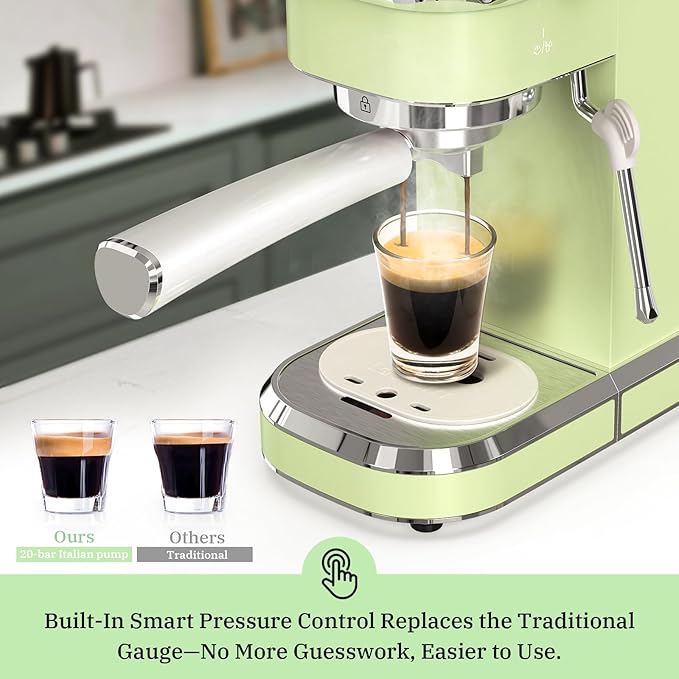 Laekerrt Espresso Machine 20 Bar Espresso Maker CMEP01 with Milk Frother Steam Wand Professional Expresso Machine for Cappuccino and Latte (Stainless Steel Green) Gift for Dad Father Coffee Lovers
