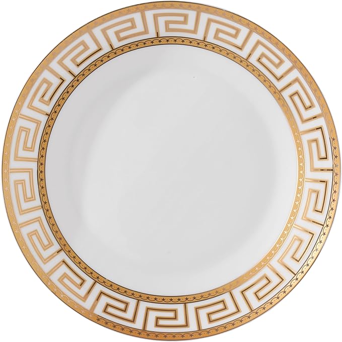 Lorren Home Trends 24 Piece Bone China Dinnerware Set with Gold Greek Key Design Service for 4 White