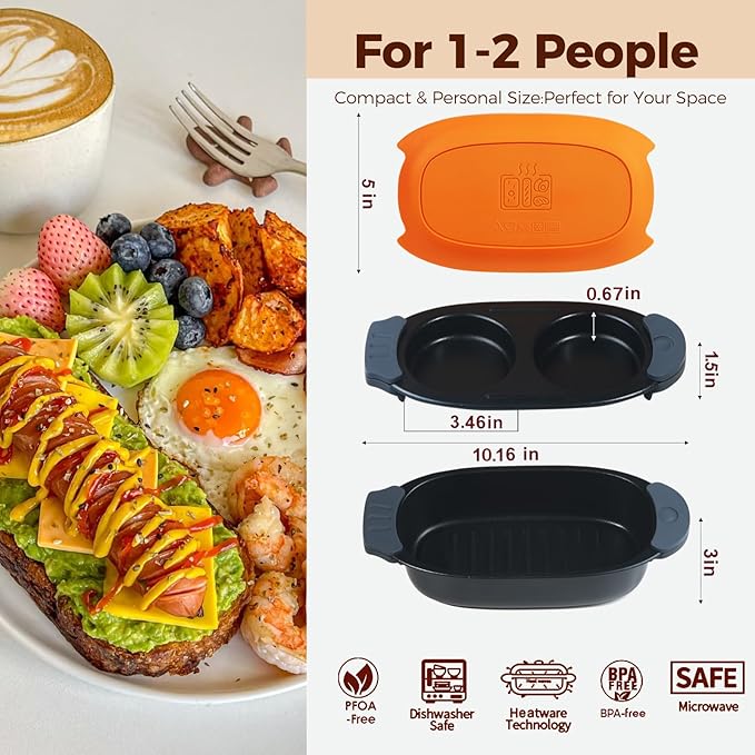 Quick-Heat Microwave Egg Cooker and 33 OZ Microwave Grill Combo | 2-Piece Breakfast Maker Set for Grilling Frying Crisping Meat Bacon Pancakes &amp Veggies | Dishwasher Safe &amp Non-Stick for K