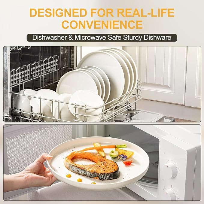 EWFEN Plates and Bowls Sets 24 Pieces Ceramic Dinnerware Set for 8 Stoneware Dishware Dishes Set Scratch Resistant Dishes Set Dishwasher &amp Microwave Safe White