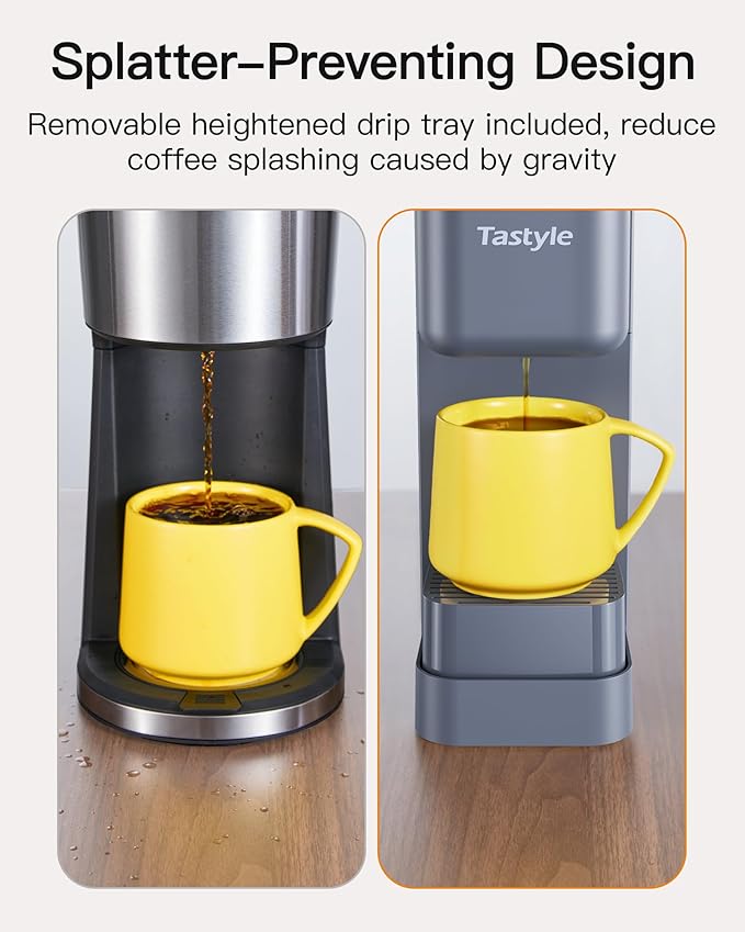 Single Serve Hot &amp Iced Coffee Maker with Strong Brew 40oz Removable Reservoir 6 Brew Sizes Compatible with K Cup and Grounds Compact for Home Office RV and Dorm Gray (2.0 Version)