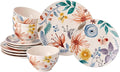 Bico Blossom Symphony Ceramic 12 pcs Dinnerware Set Service for 4 Inclusive of 11 inch Dinner Plates 8.75 inch Salad Plates and 29oz Cereal Bowls for Party Microwave &amp Dishwasher Safe