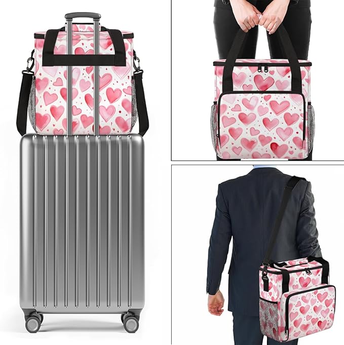 White Pink Heart Coffee Maker Carrying Bag Portable Travel Storage Tote Bag Compatible with K-Mini or K-Mini Plus Single Serve Coffee Brewer Carrying Case with Multiple Pockets &amp Shoulder Strap