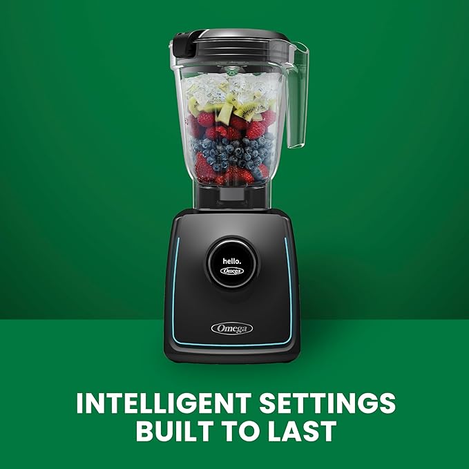 Omega ProForce Blender Professional Grade with Intellidial Technology Includes 20 Built-In Recipes 12 Variable Speeds 7 Pulse Settings and 64-Ounce Pitcher Plus Travel Cup 2HP/1400 Watts Black