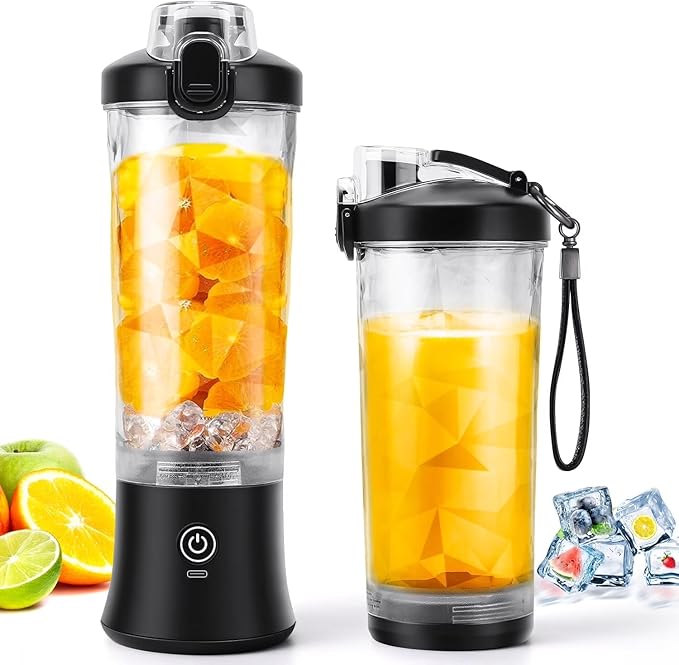 Portable Blender for Smoothies 20oz Small Personal Blender with Travel Lid USB Rechargeable Single Serve Fruit Mixer for Kitchen Black