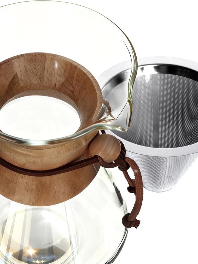 AGOGO Pour Over Coffee Maker Glass - 8 Cup Barista Kit with 304 Stainless Filter for Home Office Camping Cafes - Easy Clean Coffee Dripper Set (Soft Towel&ampBrush) (8 Cup/28 oz-Slim Shape)