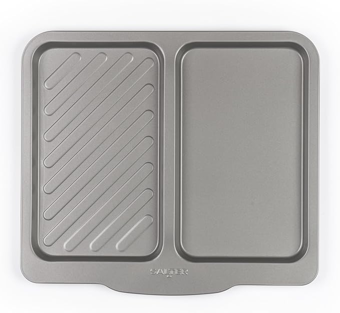 Salter Essentials Split Baking Tray – Non-Stick Coating Rectangular Dual Baking Tray Dishwasher Safe Easy to Clean Made in The UK Durable Carbon Steel Lightweight Oven Sheet PFOA-Free BW13673