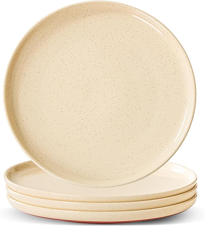 GZG Ceramic Dinner Salad Plates Set of 4 8 Inch Speckled Dinnerware Dessert Plates with Clay-Tone Base Microwave Oven Dishwasher Safe