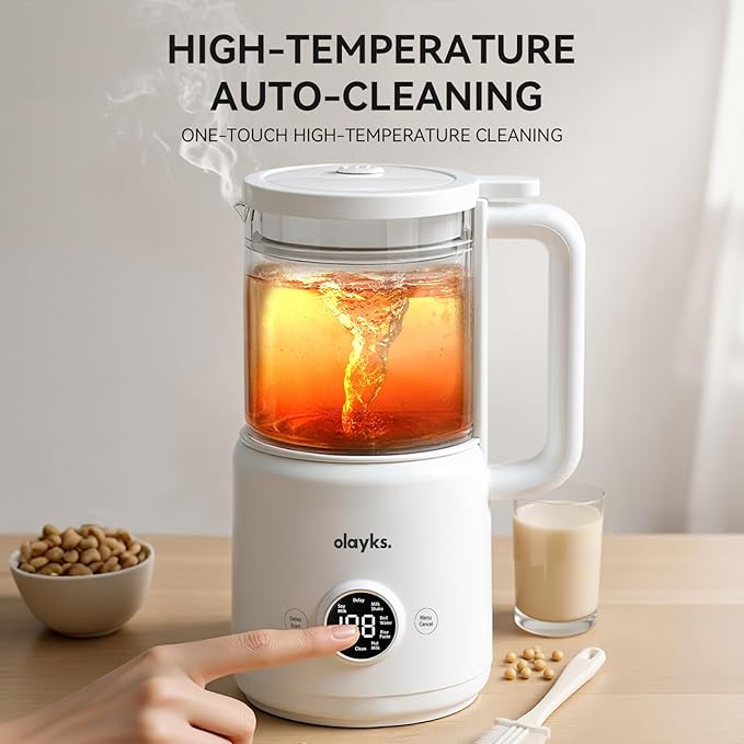 olayks 6 in 1 Automatic Nut Milk Maker Blender 20oz Homemade Soy Milk Maker for Plant-Based Milk Coconut Oat Almond Non-Dairy Beverages with Timer Keep Warm Boil Water Self-Cleaning
