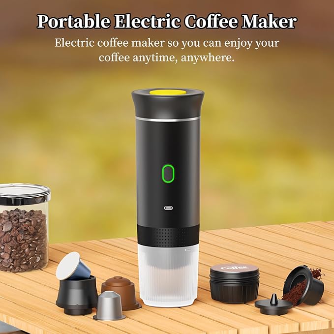 Portable Electric Espresso Machine 3 in 1 Travel Coffee Maker for Camping 15 Bar Self Heating Car Coffee Maker Capsules Coffee Machine for Camping Hiking Office