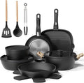 19 Pcs Pots and Pans Set Non Stick Ceramic Cookware Set with Removable Handles Non Toxic Induction Kitchen Cookware Sets RV CookwareDishwasher/Oven Safe PFAS/PTFE/PFOA FreeBlack