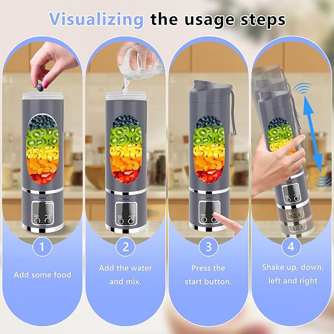 Portable Blender Personal Electric USB 500ML Portable juicer Shakes and Smoothies Blender Small Blenders Mixing Compact Convenient and Versatile Blue