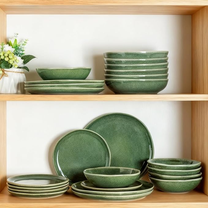 AmorArc Ceramic Dinnerware SetsHandmade Reactive Glaze Stoneware Plates and Bowls SetsHighly Scratch Resistant | Dishwasher &amp Microwave Safe Dishes SetService for 4 (12pc)