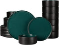 GZG Classic Series - Plates and Bowls Set for 8 24 Piece Stoneware Dinnerware Sets Microwave and Dishwasher Safe Lead-Free Handcrafted Ceramic Dishes Set - Malachite Green