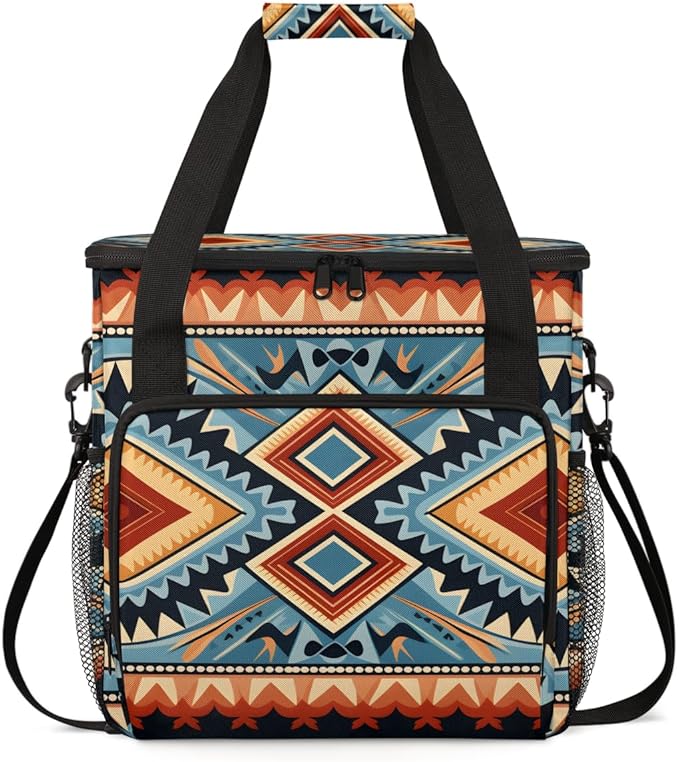 Geometry Aztec Coffee Maker Carrying Bag Retro Pattern Travel Storage Bag Compatible with K-Mini or K-Mini Plus Single Serve Coffee Brewer Carrying Case with Multiple Pockets &amp Shoulder Strap