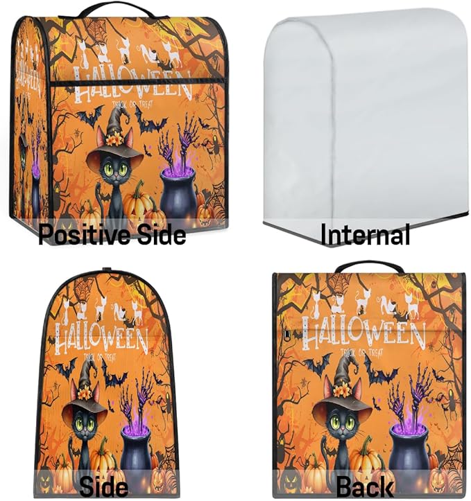 cfpolar Kitchen Aid Mixer Cover Compatible with 6-8 Quarts Halloween Orange Bat Cat Stand Mixer Cover Kitchen Aid Mixers Accessories Appliance Organizer Bag Dust Covers with Zipper Pocket