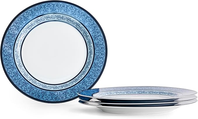 Marchesa Monarcha 4-Piece Dinner Plate Set Porcelain Plates Dishwasher and Microwave Safe Dish Set for 4 Blue