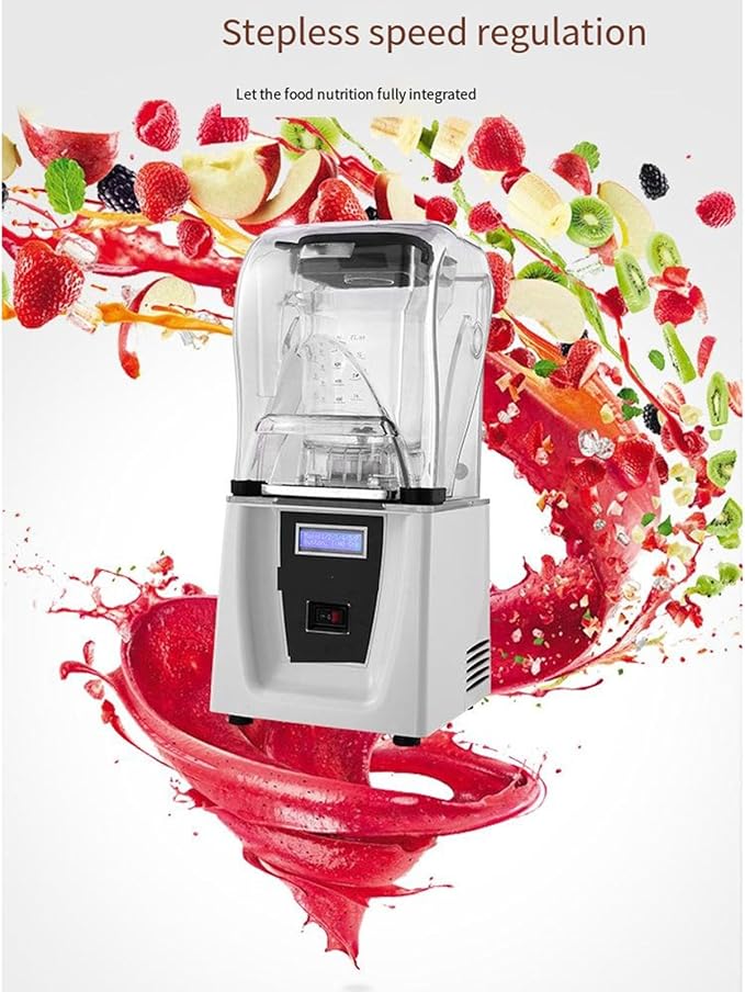 Commercial Soundproof Cover Smoothie Machine Food Processor 1.5L 1000W Detachable Lid Stepless Speed AdjustmentBlack