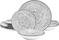 Pfaltzgraff Sketch Serenade Geometric 12 Piece Plates Bowls Dinnerware Set Black and White