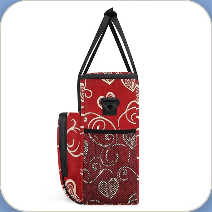 Red Coffee Maker Travel Bag Heart Insulated Grocery Bag Travel Picnic Leakproof Cooler Bags With Shoulder Strap