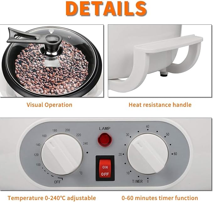 Electric Coffee Roaster - 750g Capacity Household Coffee Bean Burner - With Timer And Temperature Adjustable Coffee Maker - Bow Stir Coffee Maker