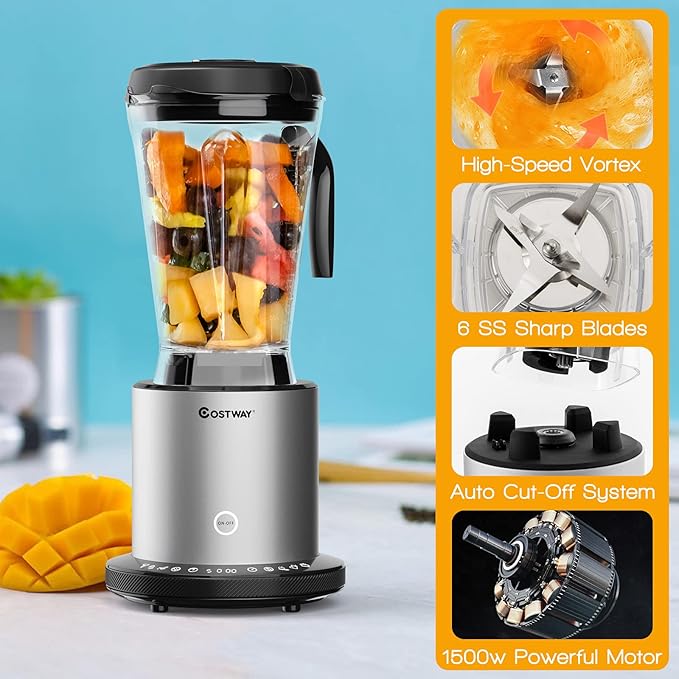 COSTWAY Professional 64oz Countertop Blender Smoothie Maker Built-in Self-Cleaning with 10 Speed Control &amp 8 Pre-Set Programs Pitcher Crushing Blender for Smoothies Frozen Fruit 1500W