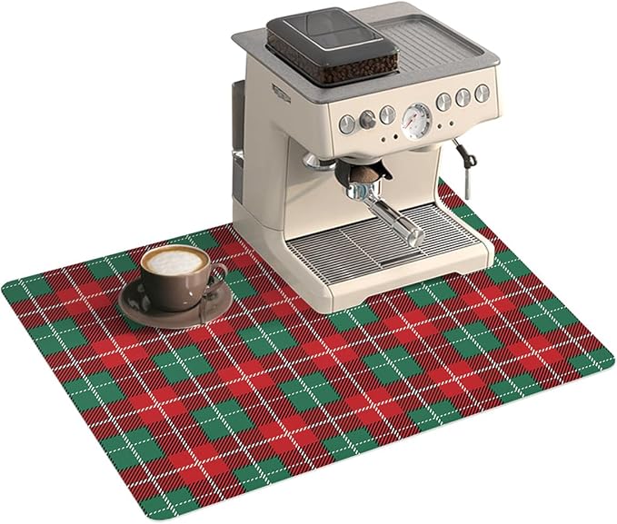 Coffee Mat for Counter Christmas Red Absorbent Hide Stain Coffee Bar Mat Non-slip Coffee Bar Accessories Kitchen Drying Mat Fit Under Coffee Maker Espresso Machine